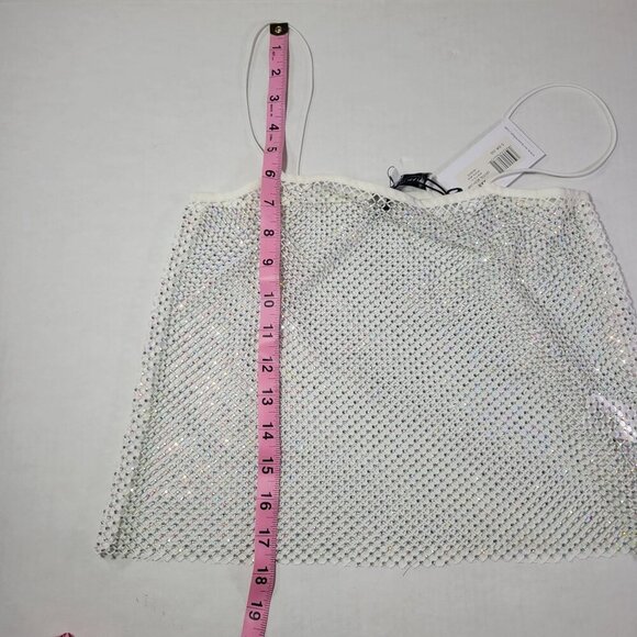 WeWoreWhat White Modern Statement Date Night Rhinestone Mesh Tank Top Size XXS - Picture 8 of 10